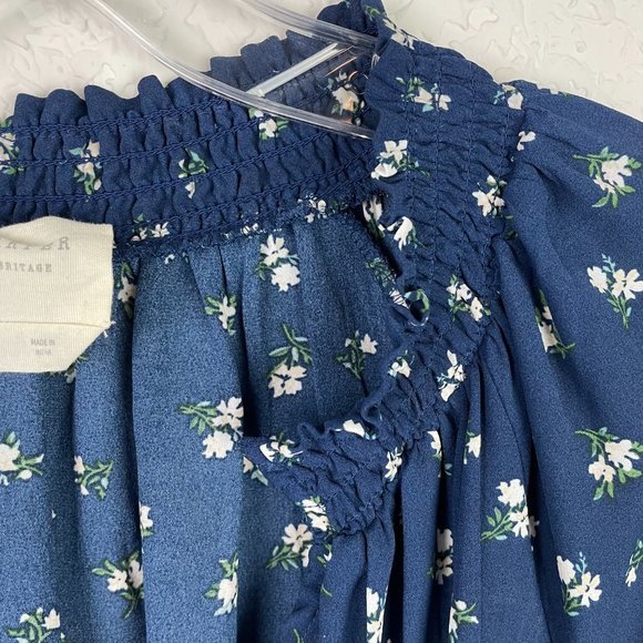 HARPER HERITAGE Womens M Blue Floral Smocked V-Neck Peasant Boho Blouse - Picture 4 of 10